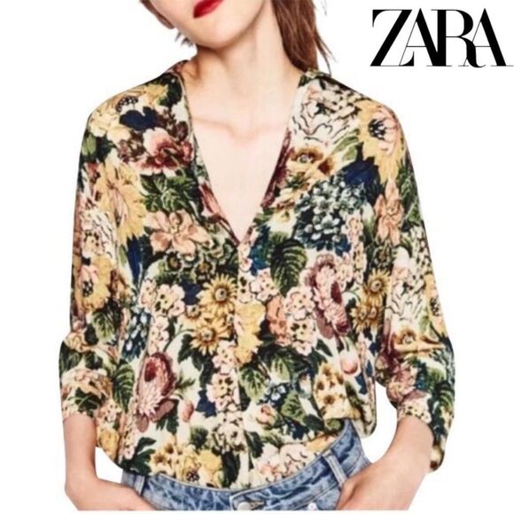 ✨ZARA Printed Sz Large Blouse✨ - Picture 1 of 8
